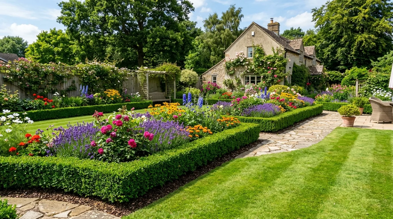 Boxwood and Stone Path